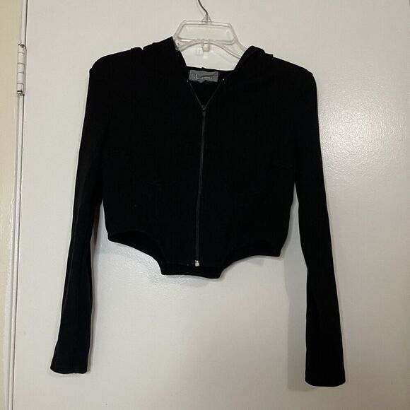 ANTHROPOLOGIE full zip ribbed black hoodie sweater size small - Picture 1 of 6